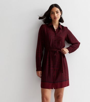 Maroon striped best sale shirt dress