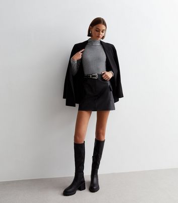 Black leather hotsell skirt new look