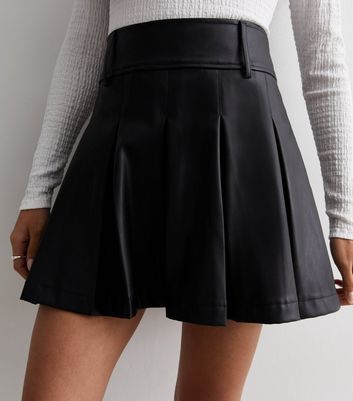 Black pleated 2025 leather look skirt