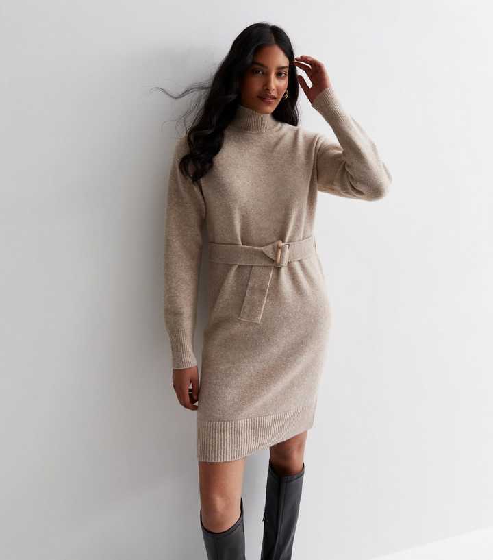 Mink High Neck Belted Mini Dress | New Look