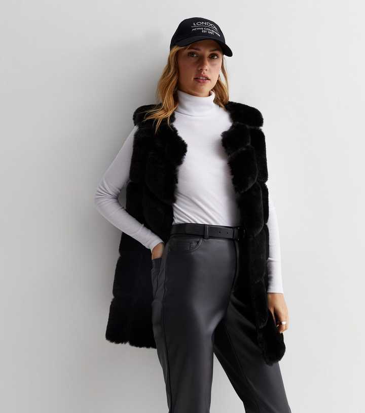 Gini London Black Faux Fur Long Gilet