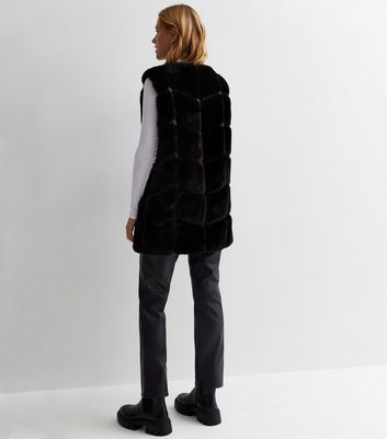 Gini London Black Faux Fur Long Gilet