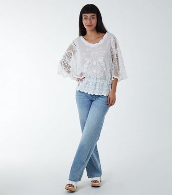 Blue Vanilla White Floral Lace Blouse New Look