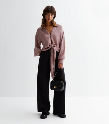 Pale Pink Satin Tie Front Shirt New Look
