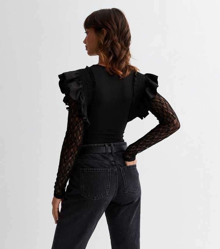 Black Mesh Puff Sleeve Bodysuit – AX Paris
