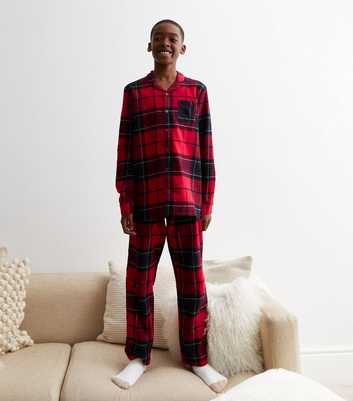 Red Cotton Trouser Family Pyjama Set with Check Print