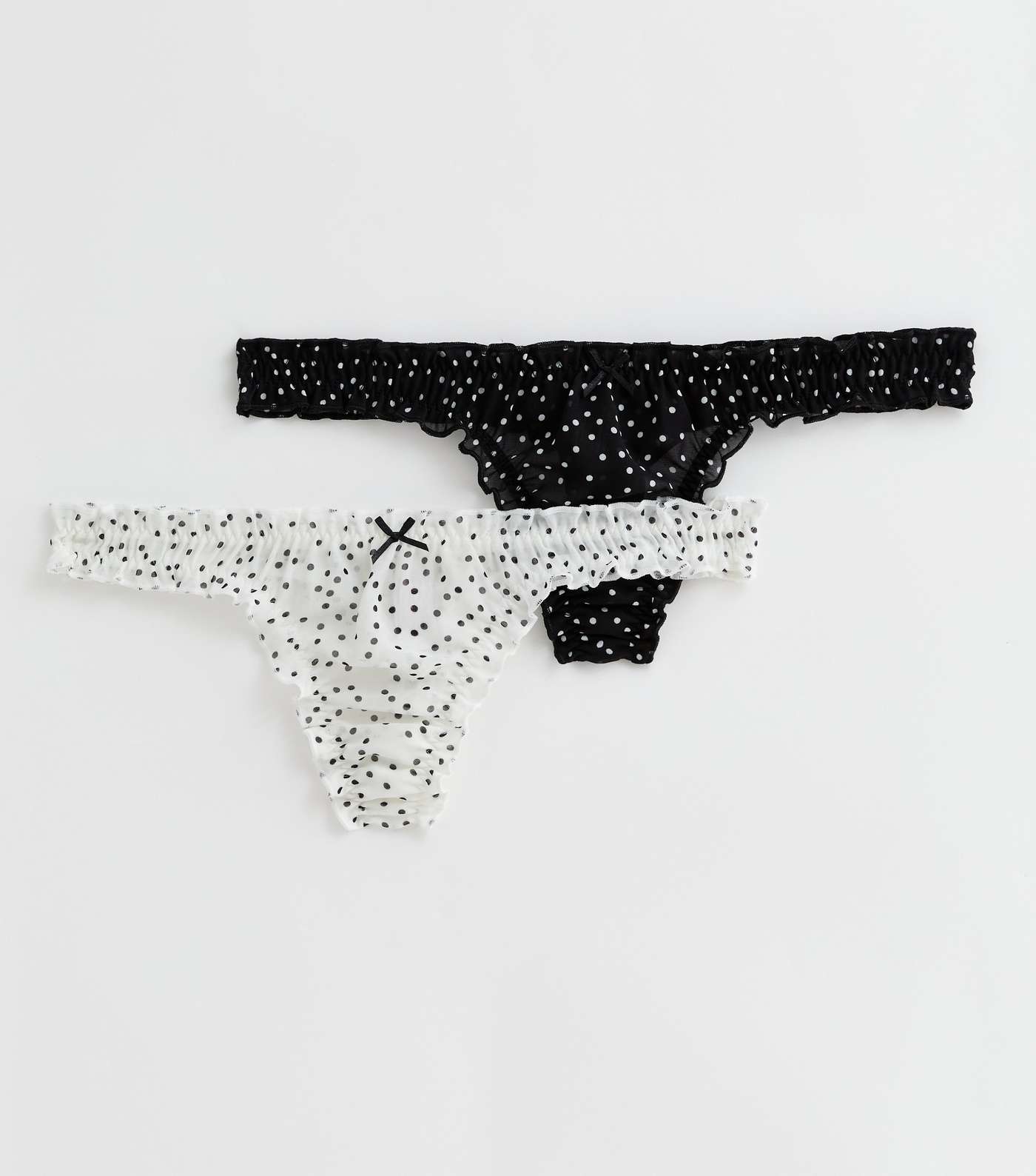 2 Pack Black and White Spot Frill Thongs Image 5