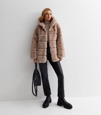 Gini London Brown Faux Fur Hooded Coat New Look