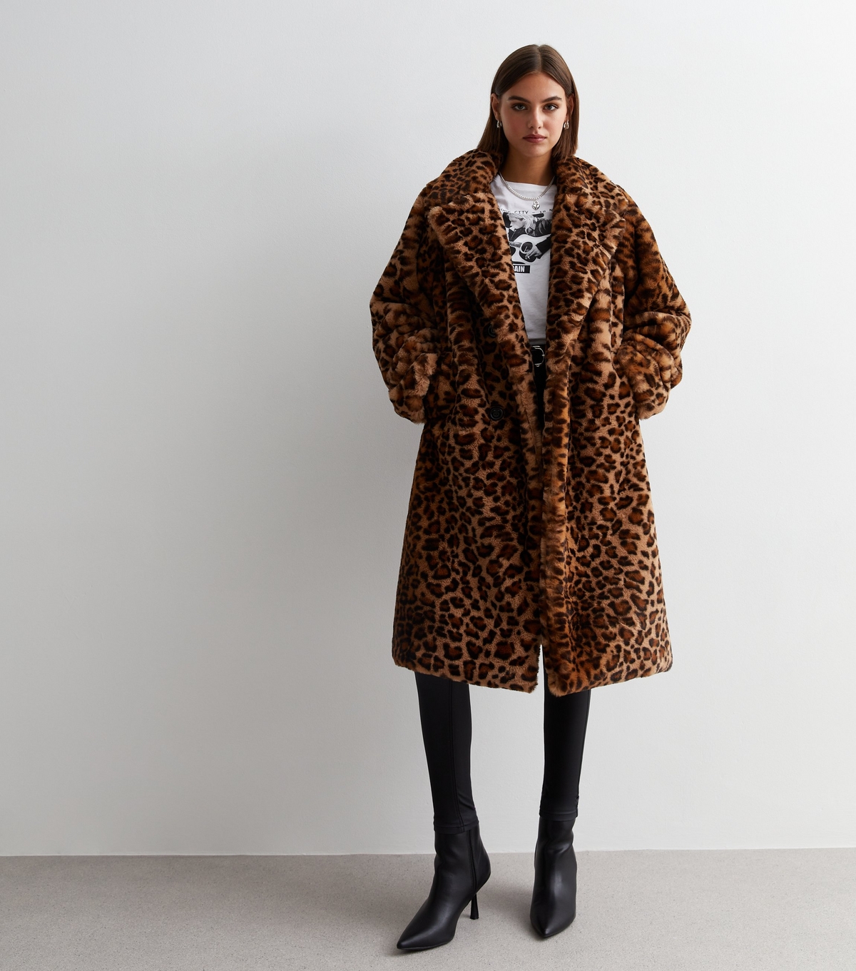 Women's Rust Faux Fur Leopard Print Coat Gini London New Look