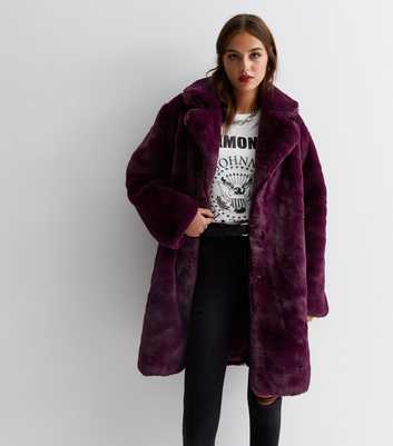 Gini London Burgundy Faux Fur Long Coat