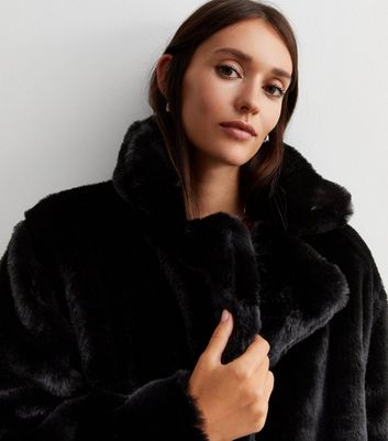 Collared faux fur coat best sale