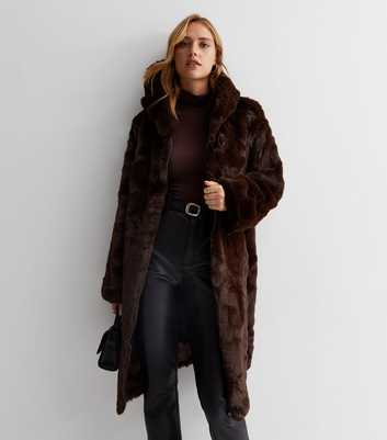 Gini London Dark Brown Faux Fur Long Coat