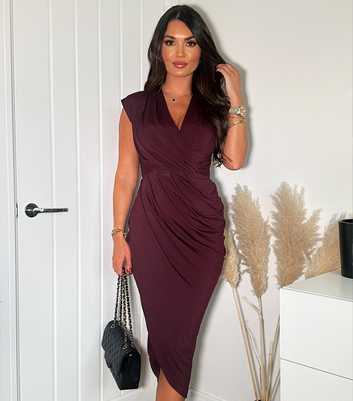 AX Paris Burgundy Sleeveless Wrap Bodycon Midi Dress