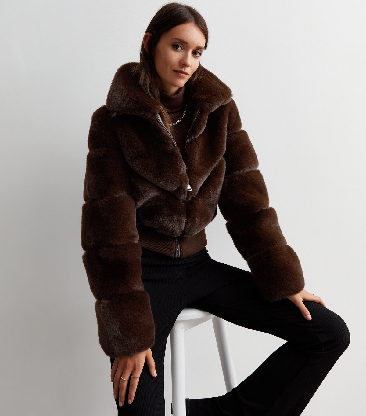 Women's Dark Brown Faux Fur Jacket Gini London New Look