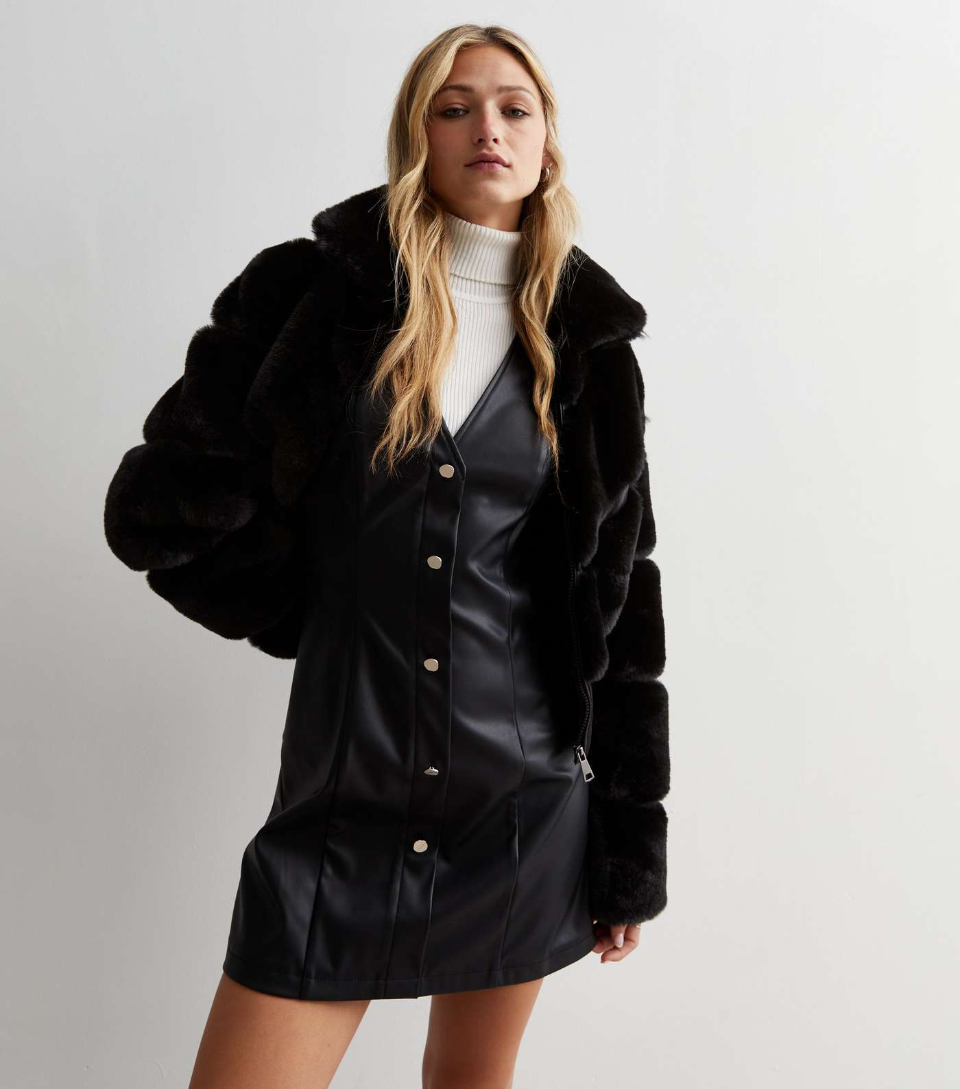 Gini London Black Faux Fur Zip Up Jacket