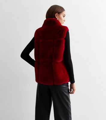 Gini London Red Faux Fur Zip Jacket | New Look