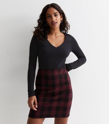 Petite Red Check Mini Tube Skirt New Look