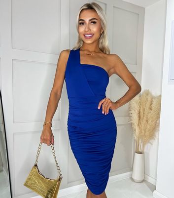 AX Paris Bright Blue One Shoulder Midi Dress | New Look