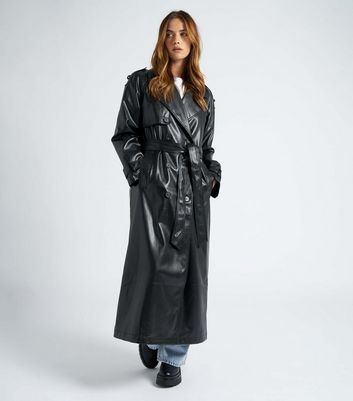 Urban Bliss Black Leather-Look Belted Trench Coat New Look