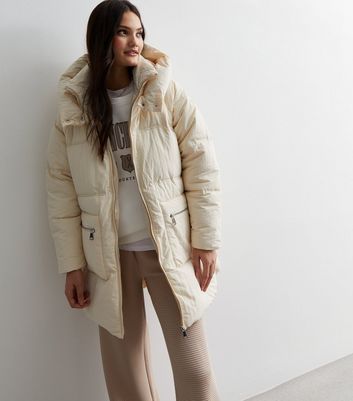 Urban Bliss Off White Mid Length Puffer Coat New Look