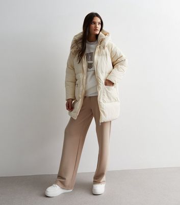 Urban Bliss Off White Mid Length Puffer Coat New Look