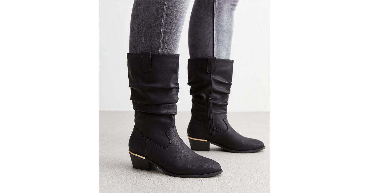 black leather slouch boots