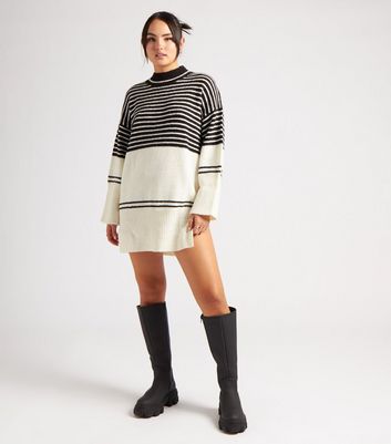 Urban Bliss Black Stripe Knit Mini Jumper Dress New Look