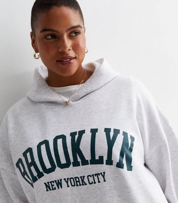 Curves Pale Grey Brooklyn Logo Hoodie | New Look