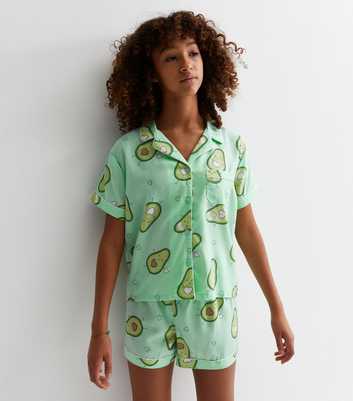 Girls Green Short Pyjama Set with Avocado Print