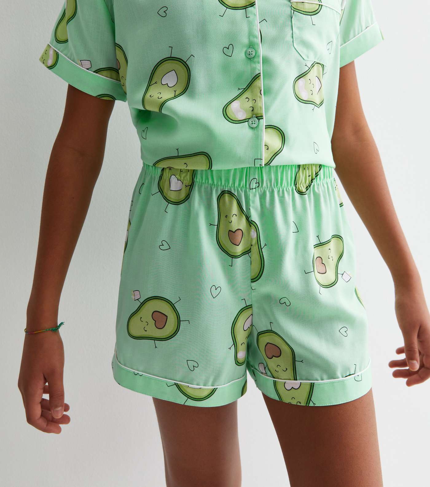 Girls Green Short Pyjama Set with Avocado Print Image 3