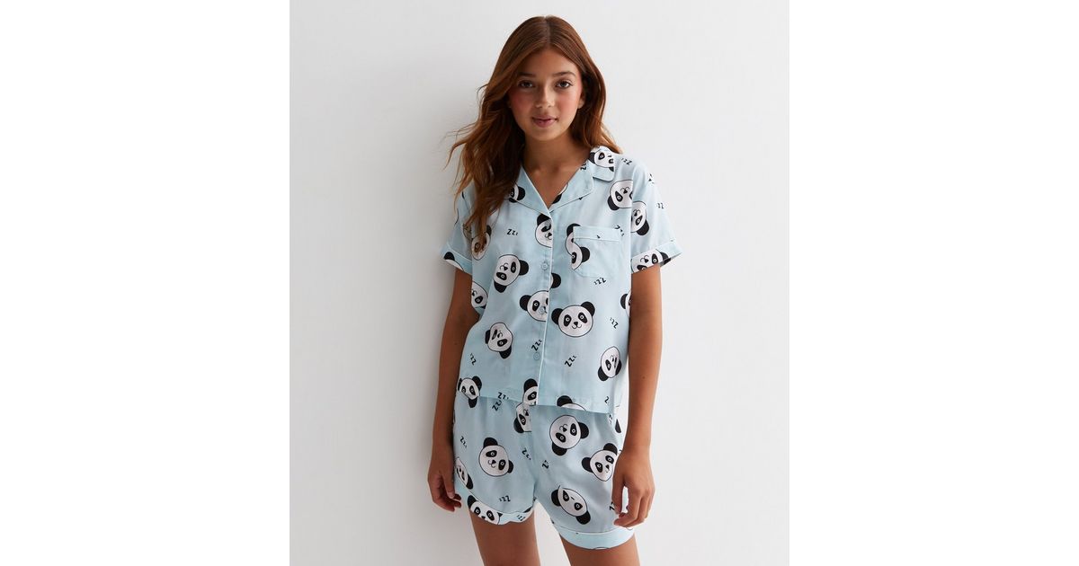 Girls Blue Short Pyjamas with Panda Print | New Look