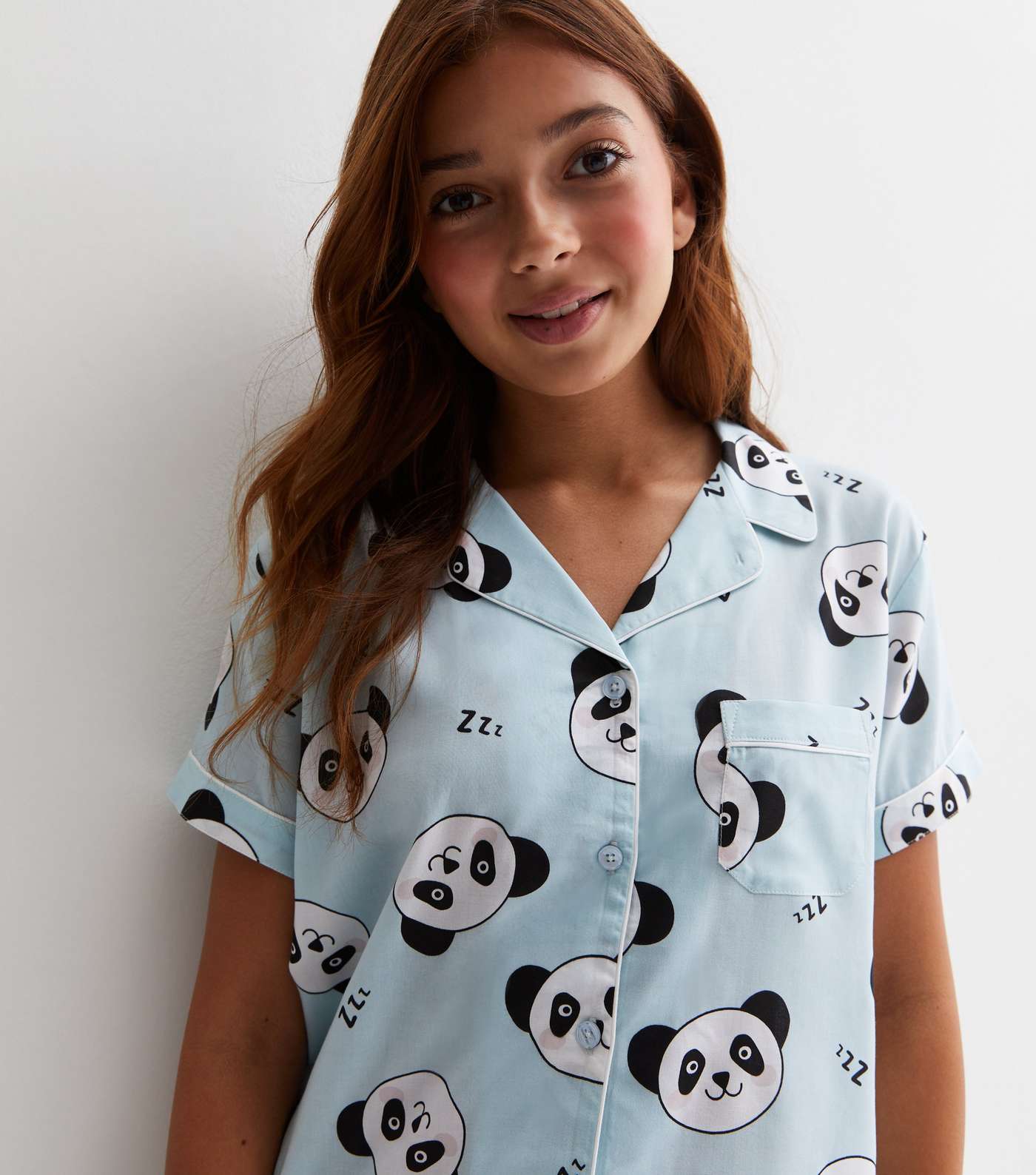 Girls Blue Short Pyjamas with Panda Print Image 2