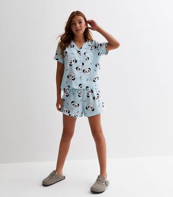 Girls Blue Short Pyjamas with Panda Print New Look