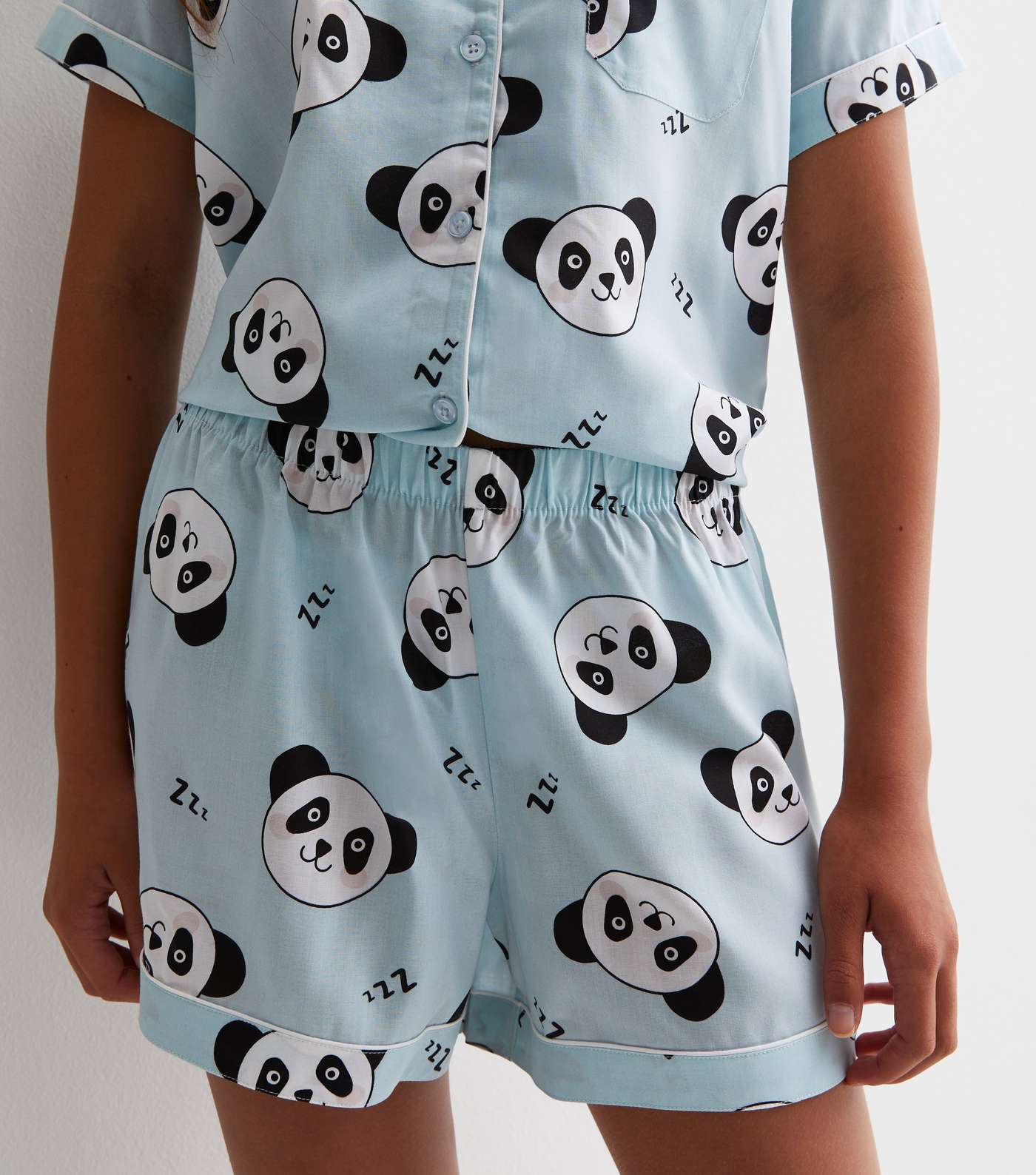 Girls Blue Short Pyjamas with Panda Print Image 4