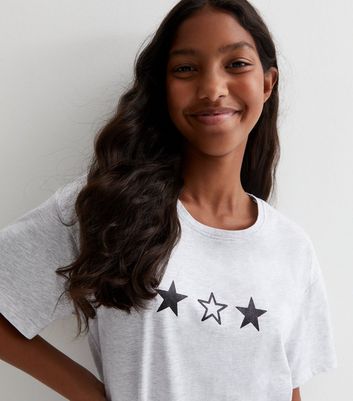 Girls Light Grey Short Pyjama Set with Star Print New Look