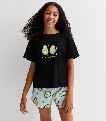 Girls Black Pyjama Short Set with Avocado Print New Look