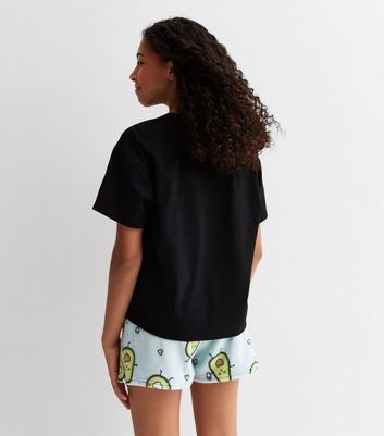 Girls Black Pyjama Short Set with Avocado Print New Look
