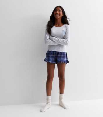 Girls Grey Ribbed Short Pyjama Set with Collegiate Logo