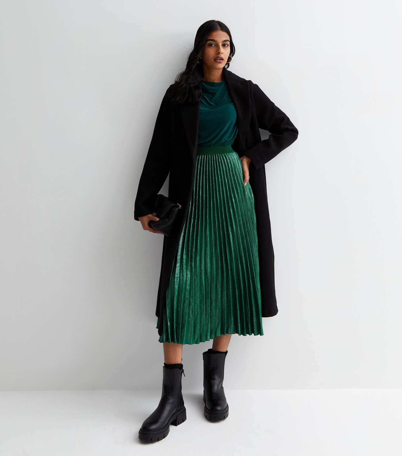 Gini London Green Pleated Midi Skirt Image 4