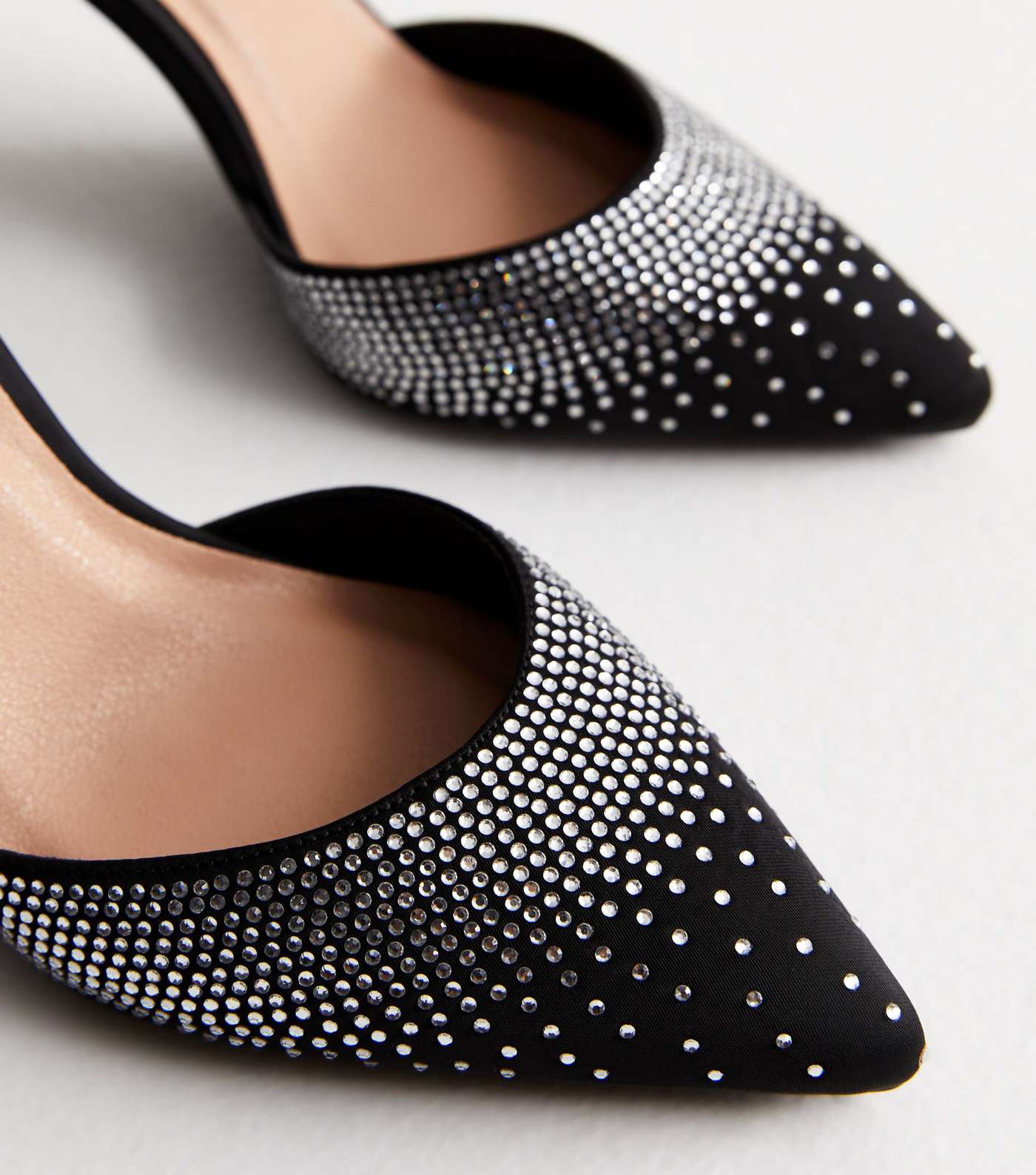 Black Satin Embellished Stiletto Heel Court Shoes Image 3