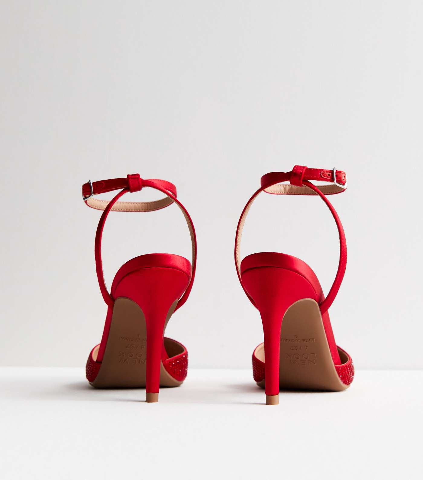 Red Satin Embellished Stiletto Heel Court Shoes Image 4