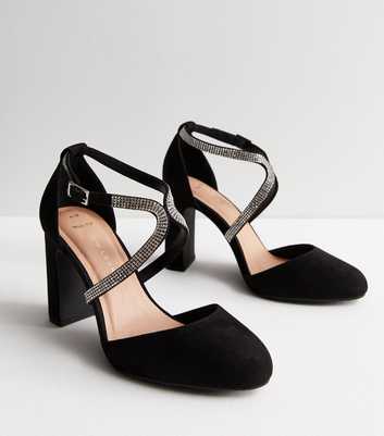 Wide Fit Black Diamanté Embellished Heel Sandals