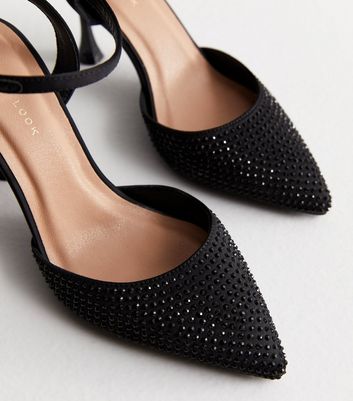 Black Embellished Stiletto Heel Court Shoes New Look Vegan