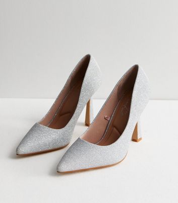 Silver kitten clearance heel court shoes