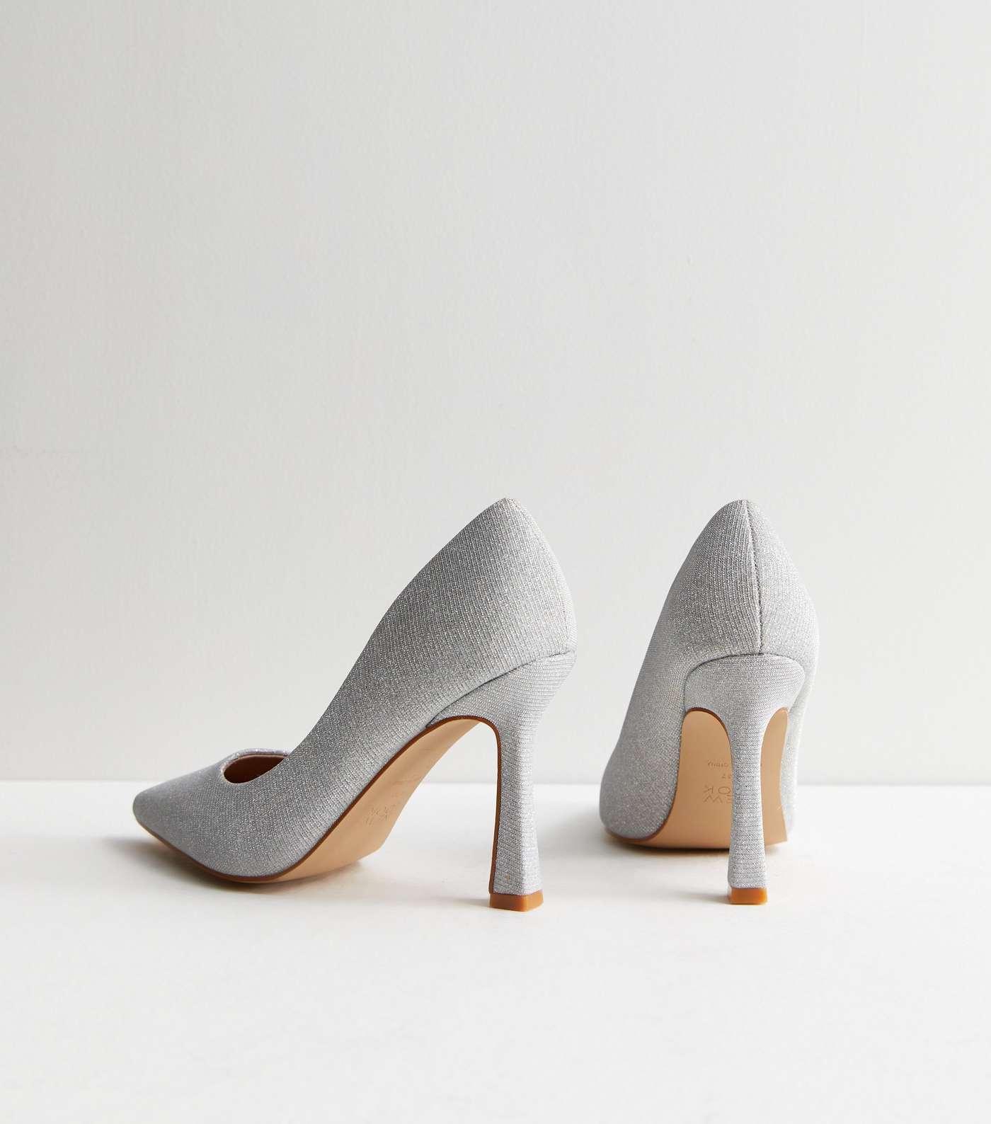 Silver Glitter Stiletto Heel Court Shoes Image 4