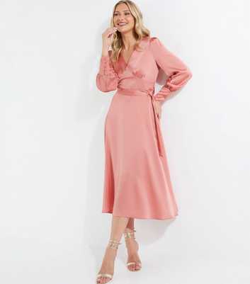 QUIZ Pink Satin Wrap Midi Dress
