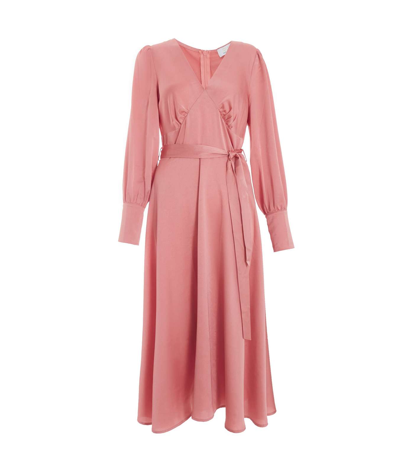 QUIZ Pink Satin Wrap Midi Dress Image 4