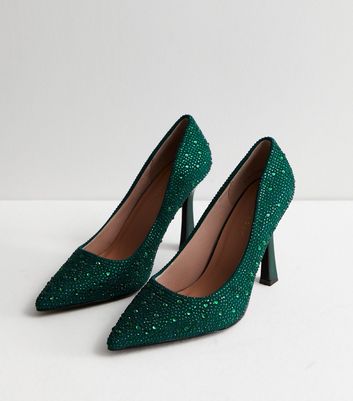 Dark Green Diamante Stiletto Heel Court Shoes New Look