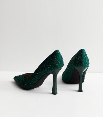 Green hot sale diamante shoes