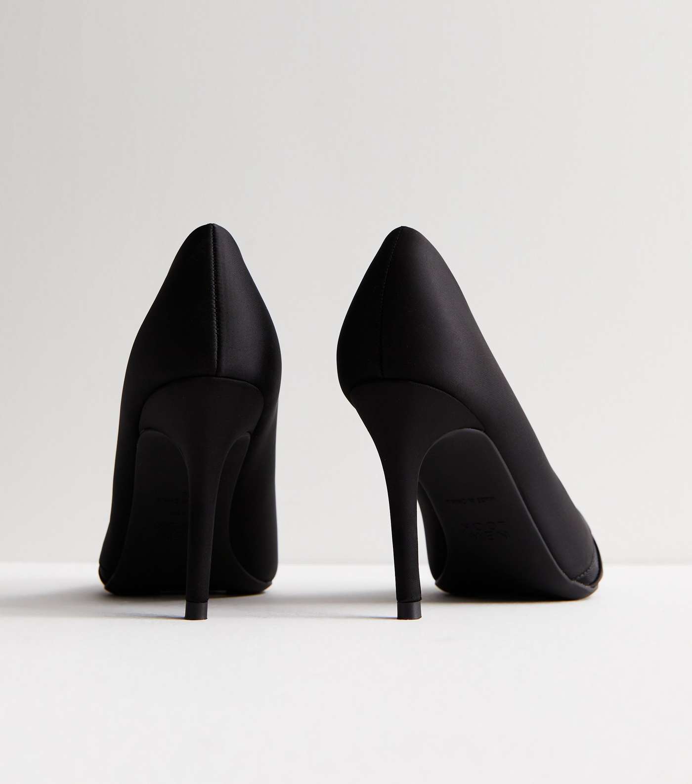 Black Satin Mesh Front Stiletto Heel Court Shoes Image 4